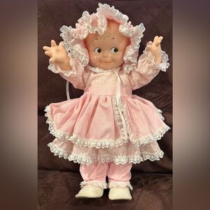Vintage Kewpie Doll in Pink Lace Dress - Collectable Item